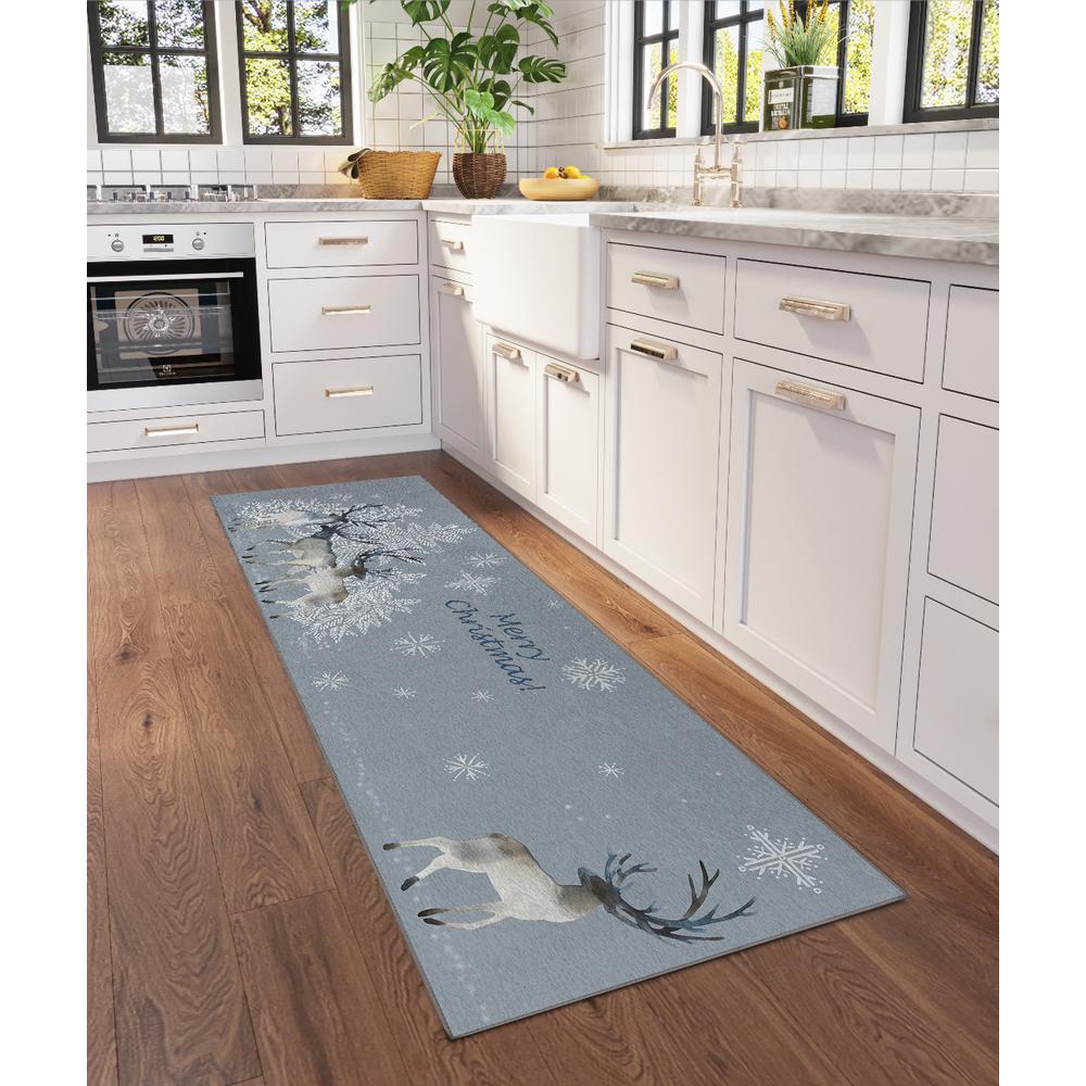 Indoor/Outdoor Cozy Winter ACW32 Gray Washable 2'3" x 7'6" Runner Rug. Picture 2