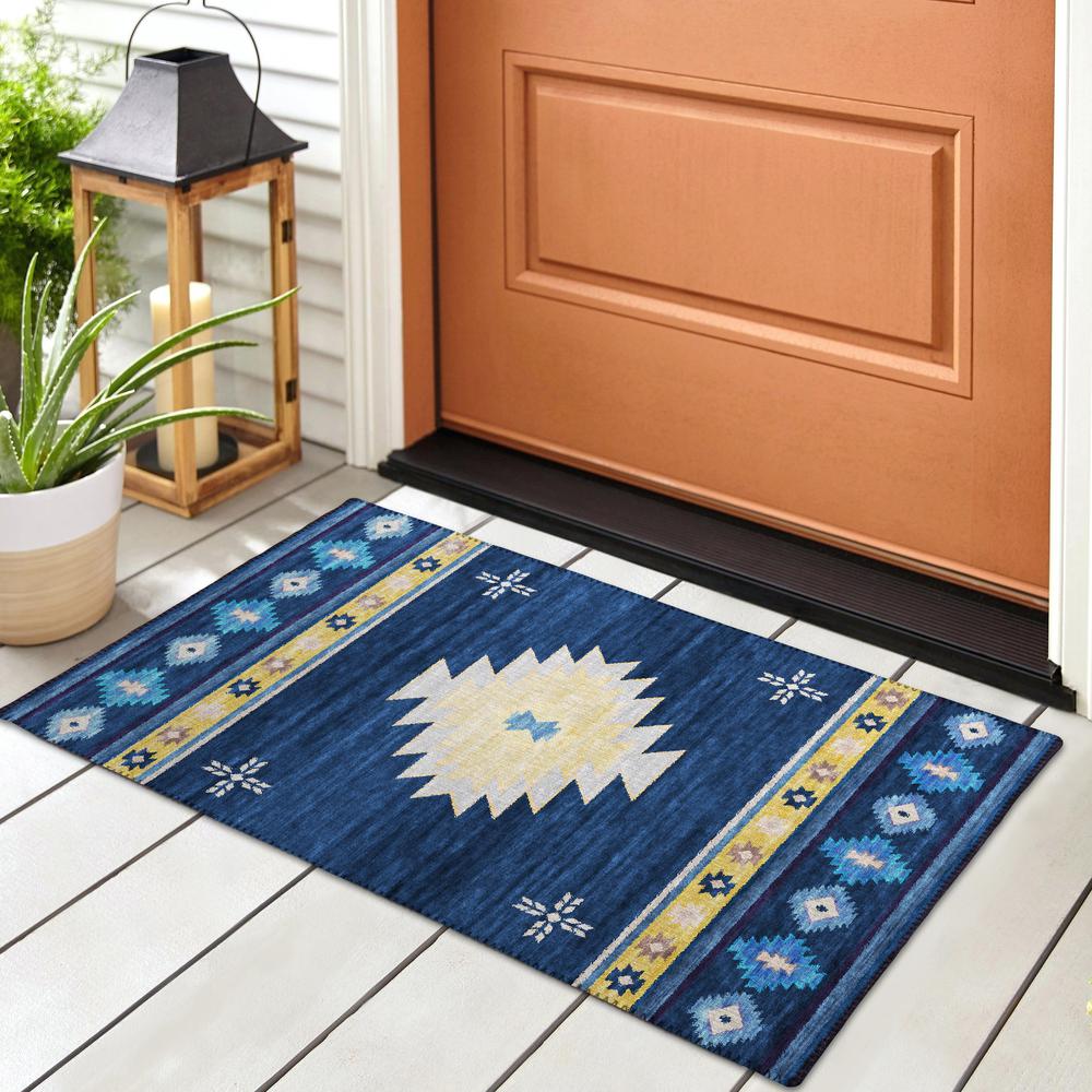 Indoor/Outdoor Sonora ASO34 Blue Washable 1'8" x 2'6" Rug. Picture 2