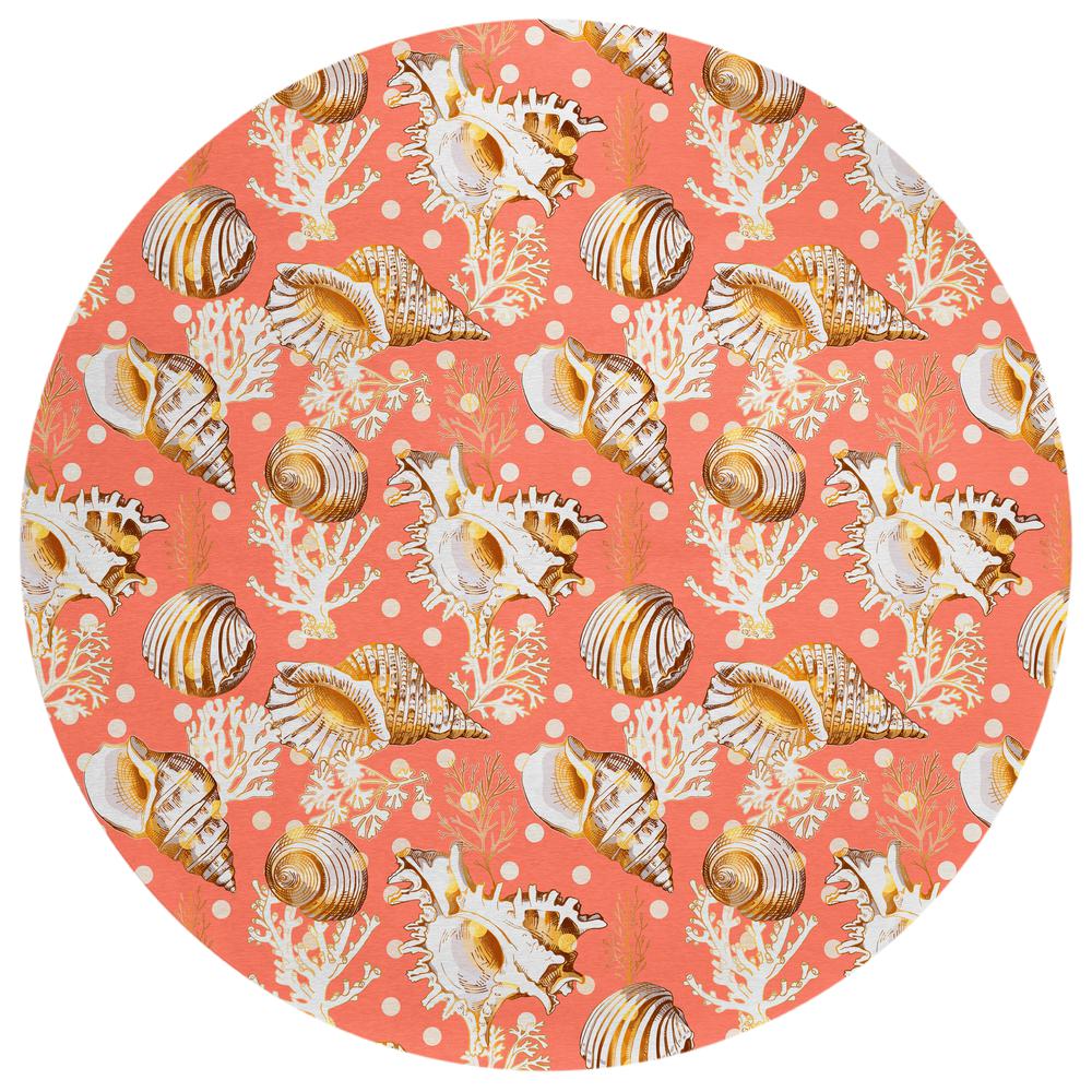 Indoor/Outdoor Surfside ASR36 Peach Washable 8' x 8' Round Rug. Picture 1