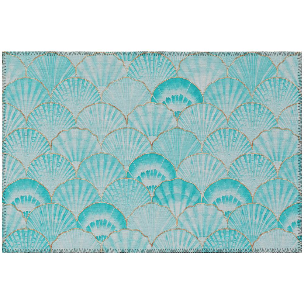 Indoor/Outdoor Surfside ASR32 Aqua Washable 1'8" x 2'6" Rug. Picture 1
