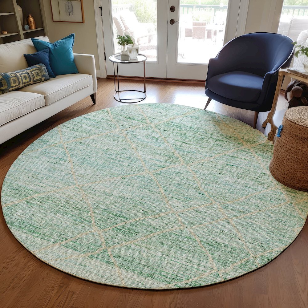 Luxury Washable Indoor/Outdoor Portico Aloe 8' x 8' Round Rug. Picture 5