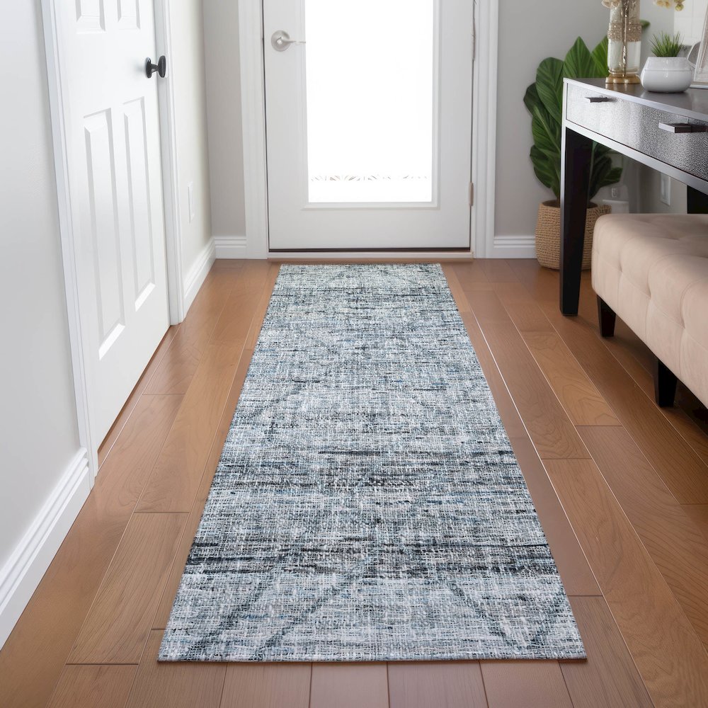 Luxury Washable Indoor/Outdoor Portico Blue 2'3" x 7'6" Runner Rug. Picture 5