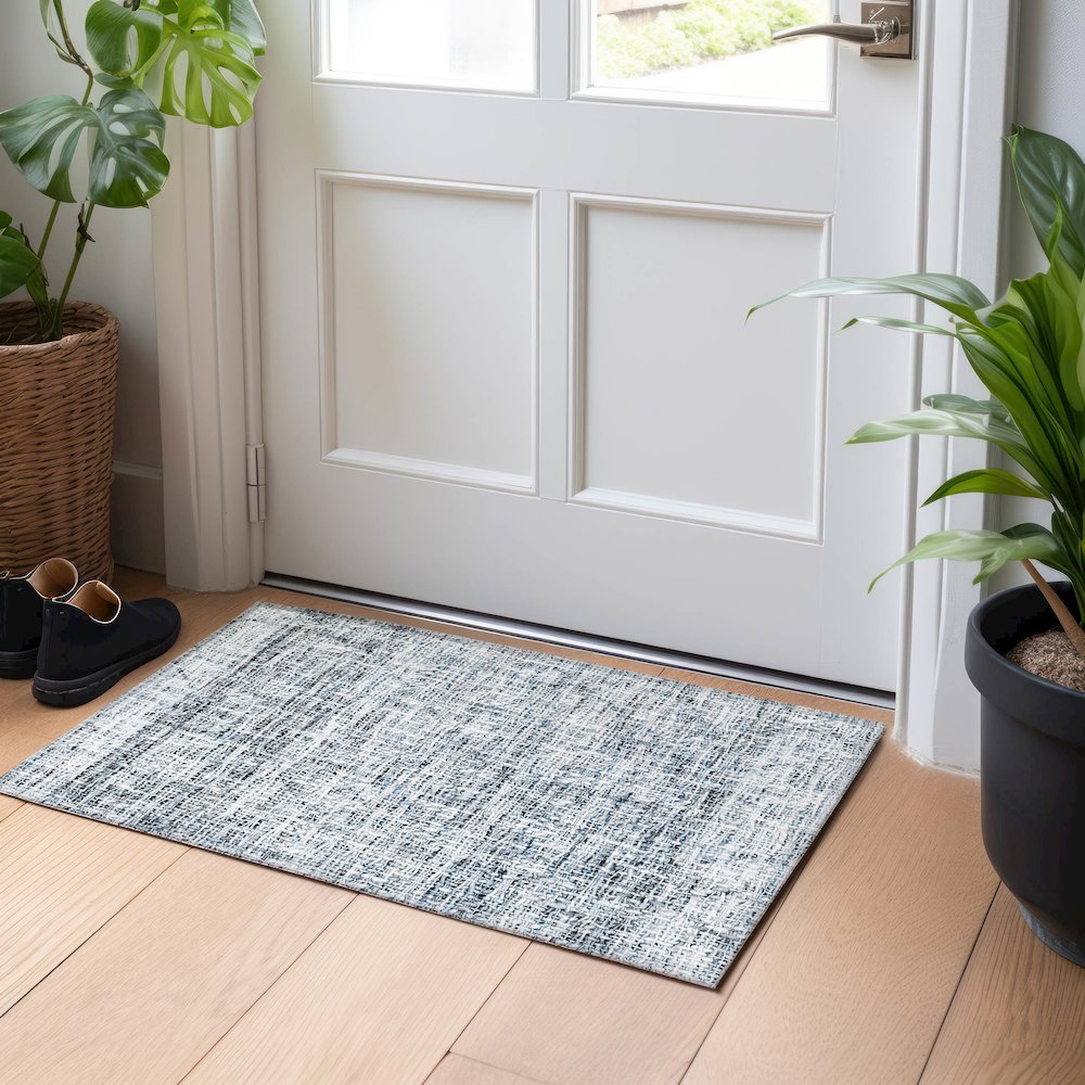 Luxury Washable Indoor/Outdoor Portico Blue 1'8" x 2'6" Rug. Picture 5