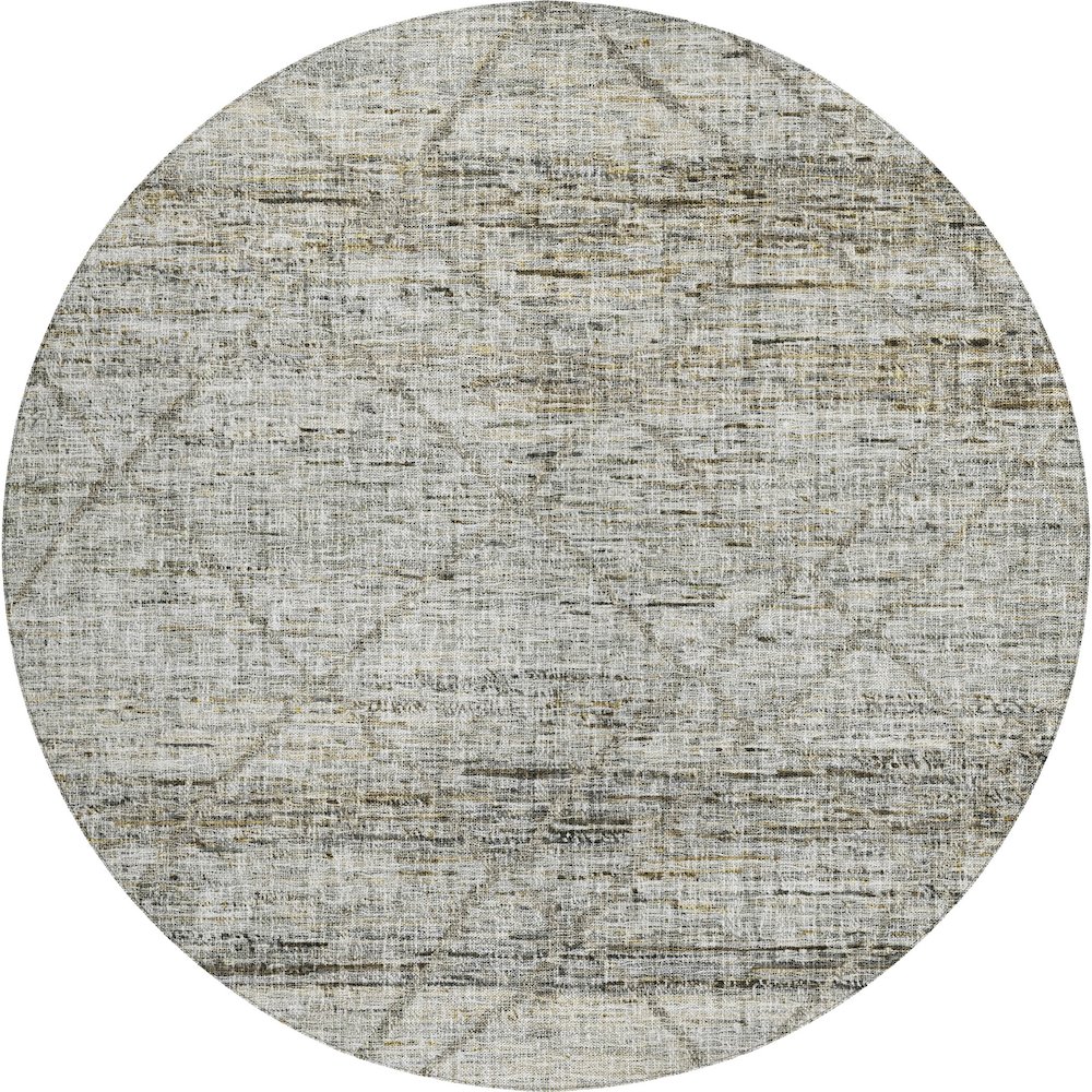 Luxury Washable Indoor/Outdoor Portico Pewter 8' x 8' Round Rug. Picture 1