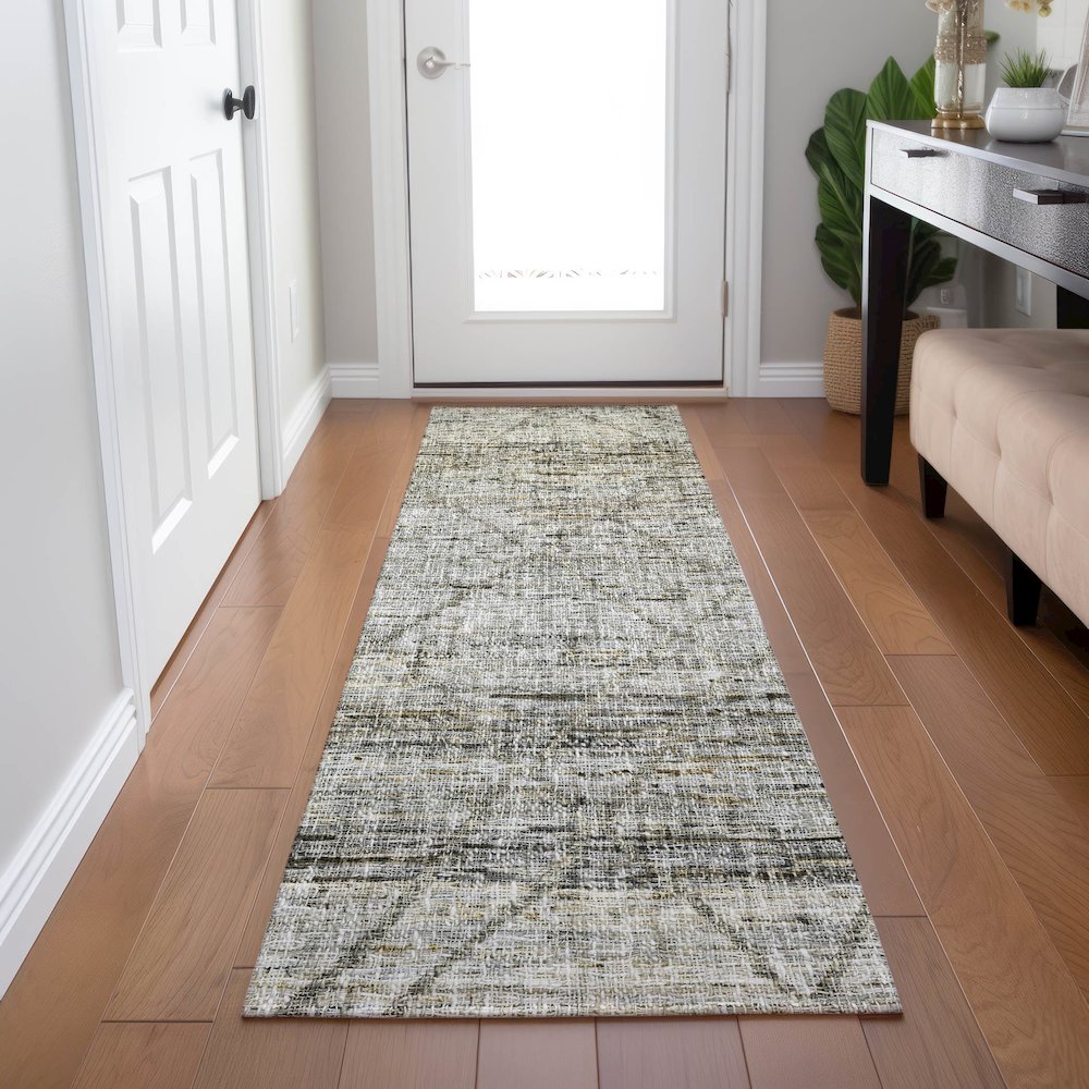 Luxury Washable Indoor/Outdoor Portico Pewter 2'3" x 7'6" Runner Rug. Picture 5