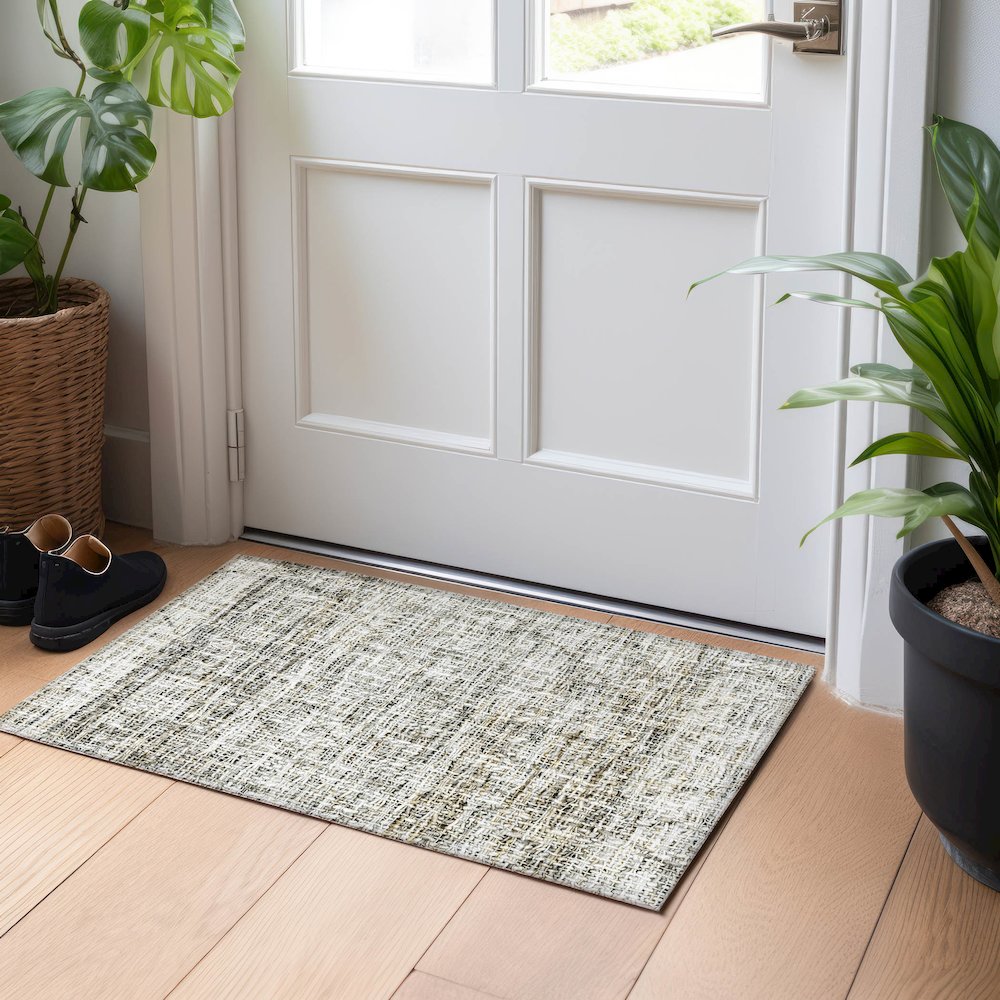 Luxury Washable Indoor/Outdoor Portico Pewter 1'8" x 2'6" Rug. Picture 5