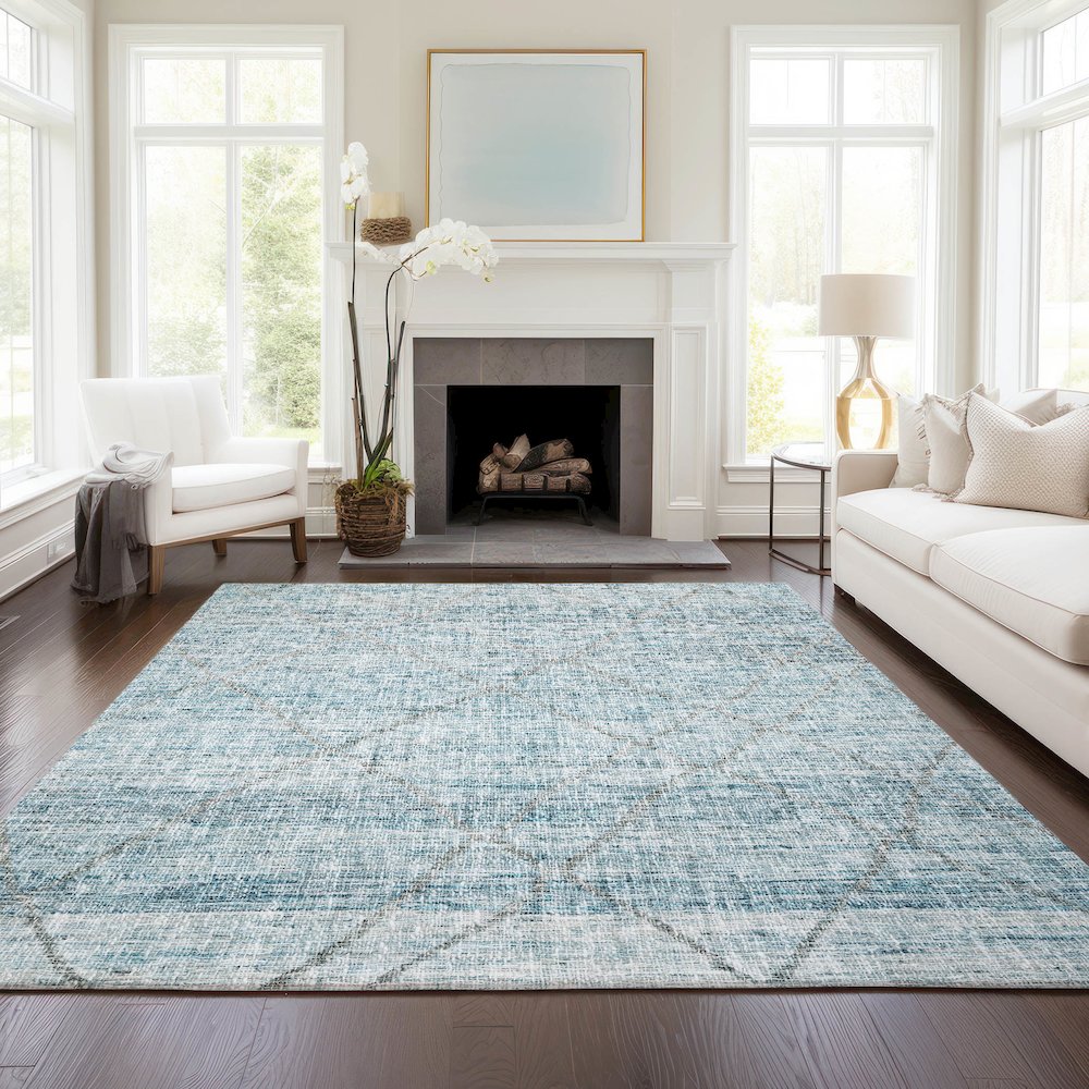 Luxury Washable Indoor/Outdoor Portico Teal 2'6" x 3'10" Rug. Picture 5