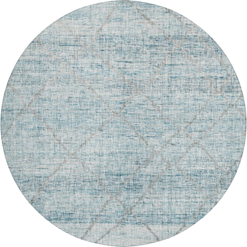 Luxury Washable Indoor/Outdoor Portico Teal 8' x 8' Round Rug. Picture 1