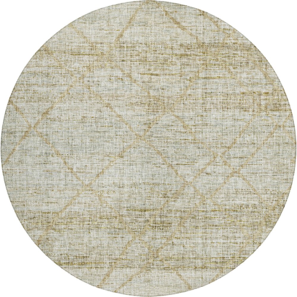 Luxury Washable Indoor/Outdoor Portico Wheat 8' x 8' Round Rug. Picture 1