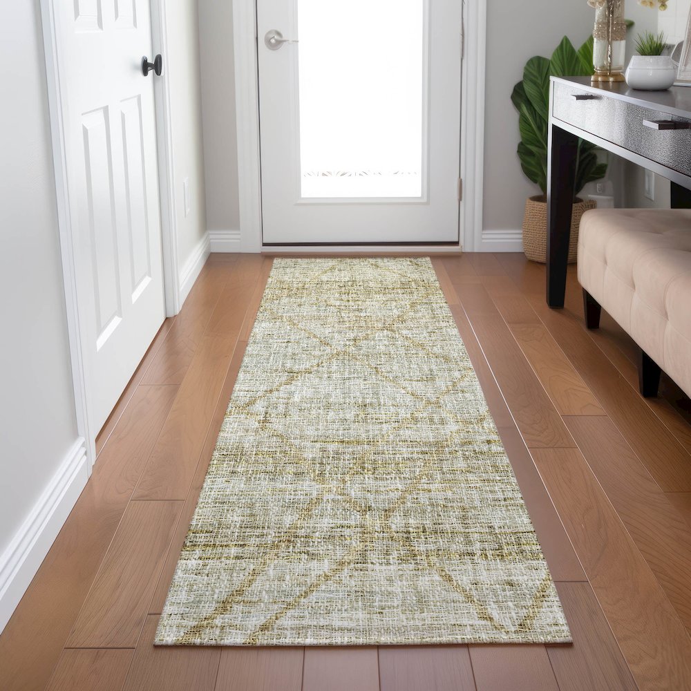 Luxury Washable Indoor/Outdoor Portico Wheat 2'3" x 7'6" Runner Rug. Picture 5