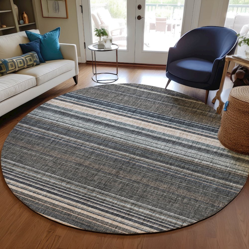 Luxury Washable Indoor/Outdoor Portico Chocolate 8' x 8' Round Rug. Picture 5