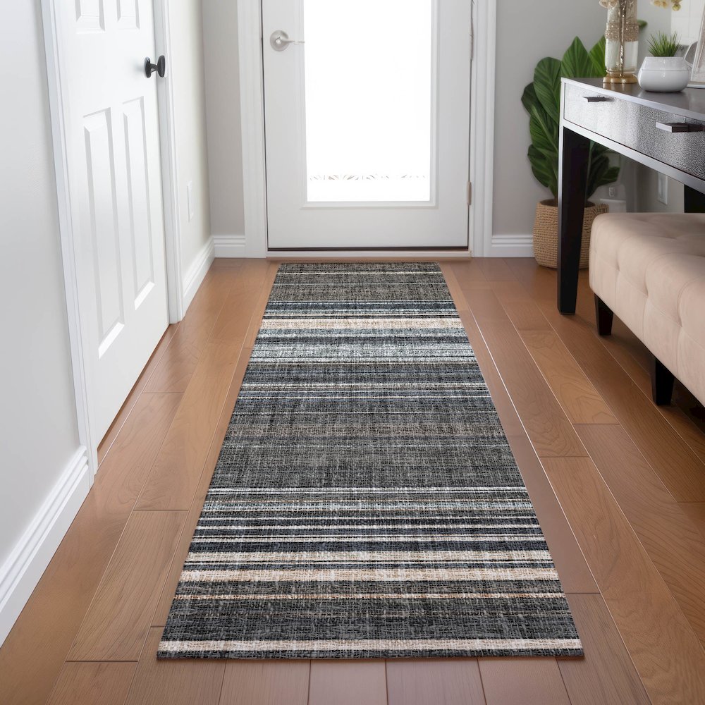 Luxury Washable Indoor/Outdoor Portico Chocolate 2'3" x 7'6" Runner Rug. Picture 5