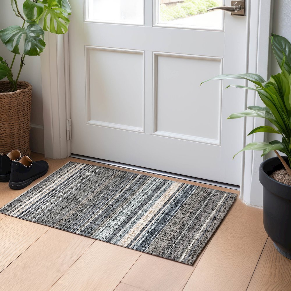 Luxury Washable Indoor/Outdoor Portico Chocolate 1'8" x 2'6" Rug. Picture 5