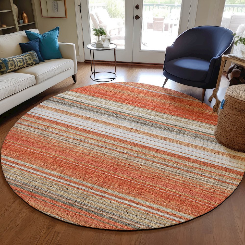 Luxury Washable Indoor/Outdoor Portico Coral 8' x 8' Round Rug. Picture 5