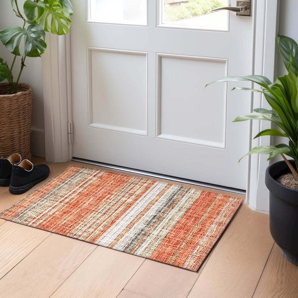 Luxury Washable Indoor/Outdoor Portico Coral 1'8" x 2'6" Rug. Picture 5