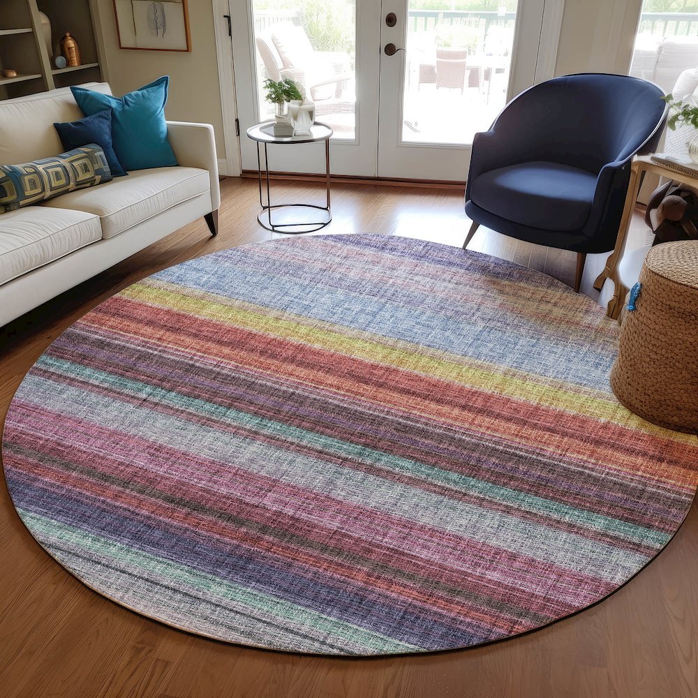 Luxury Washable Indoor/Outdoor Portico Lavender 8' x 8' Round Rug. Picture 5