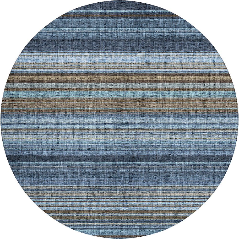 Luxury Washable Indoor/Outdoor Portico Navy 8' x 8' Round Rug. Picture 1