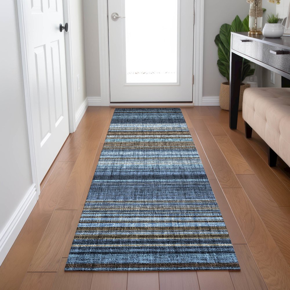 Luxury Washable Indoor/Outdoor Portico Navy 2'3" x 7'6" Runner Rug. Picture 5