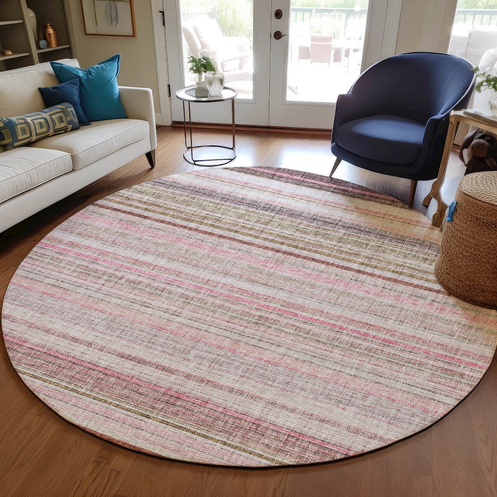 Luxury Washable Indoor/Outdoor Portico Pink 8' x 8' Round Rug. Picture 5