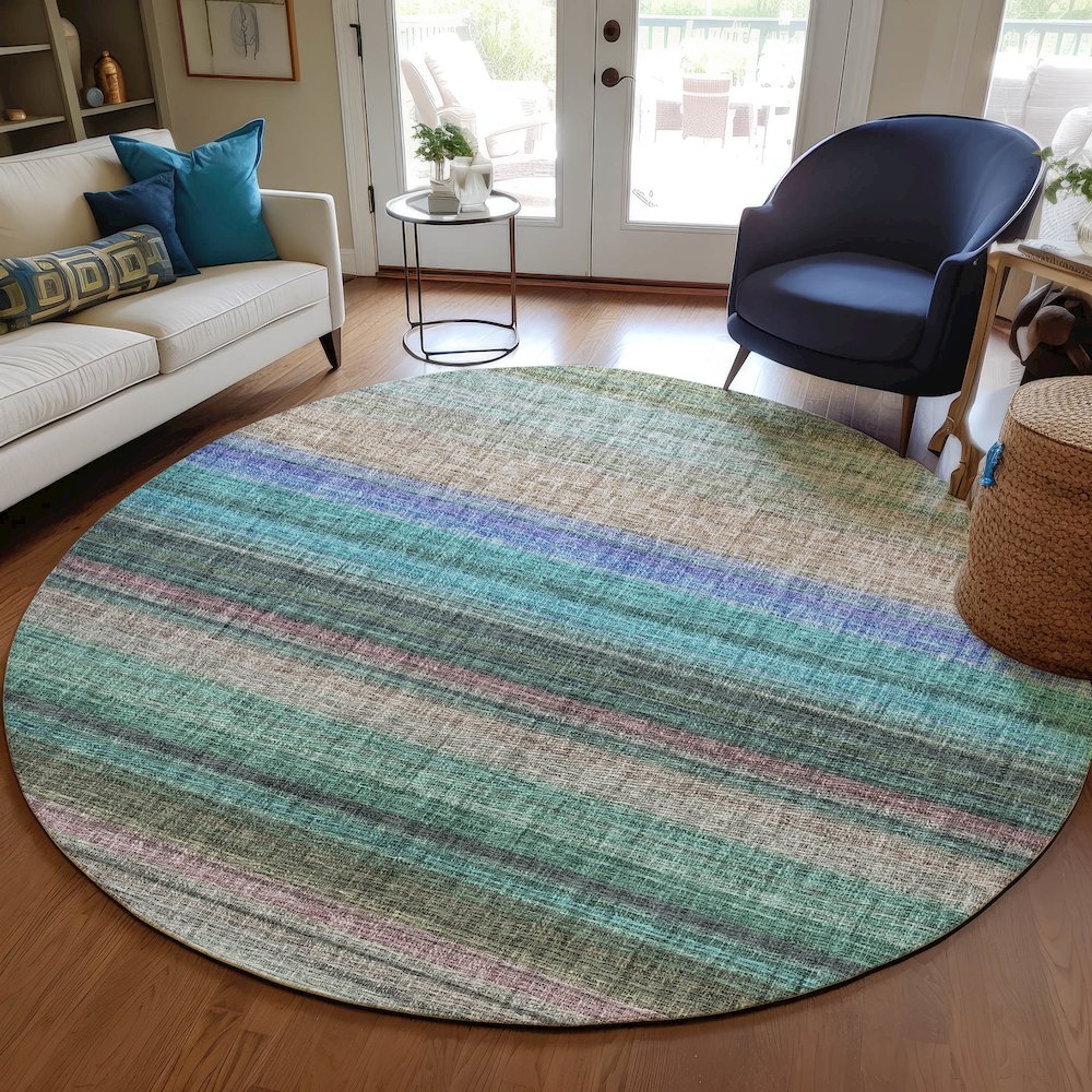Luxury Washable Indoor/Outdoor Portico Sage 8' x 8' Round Rug. Picture 5