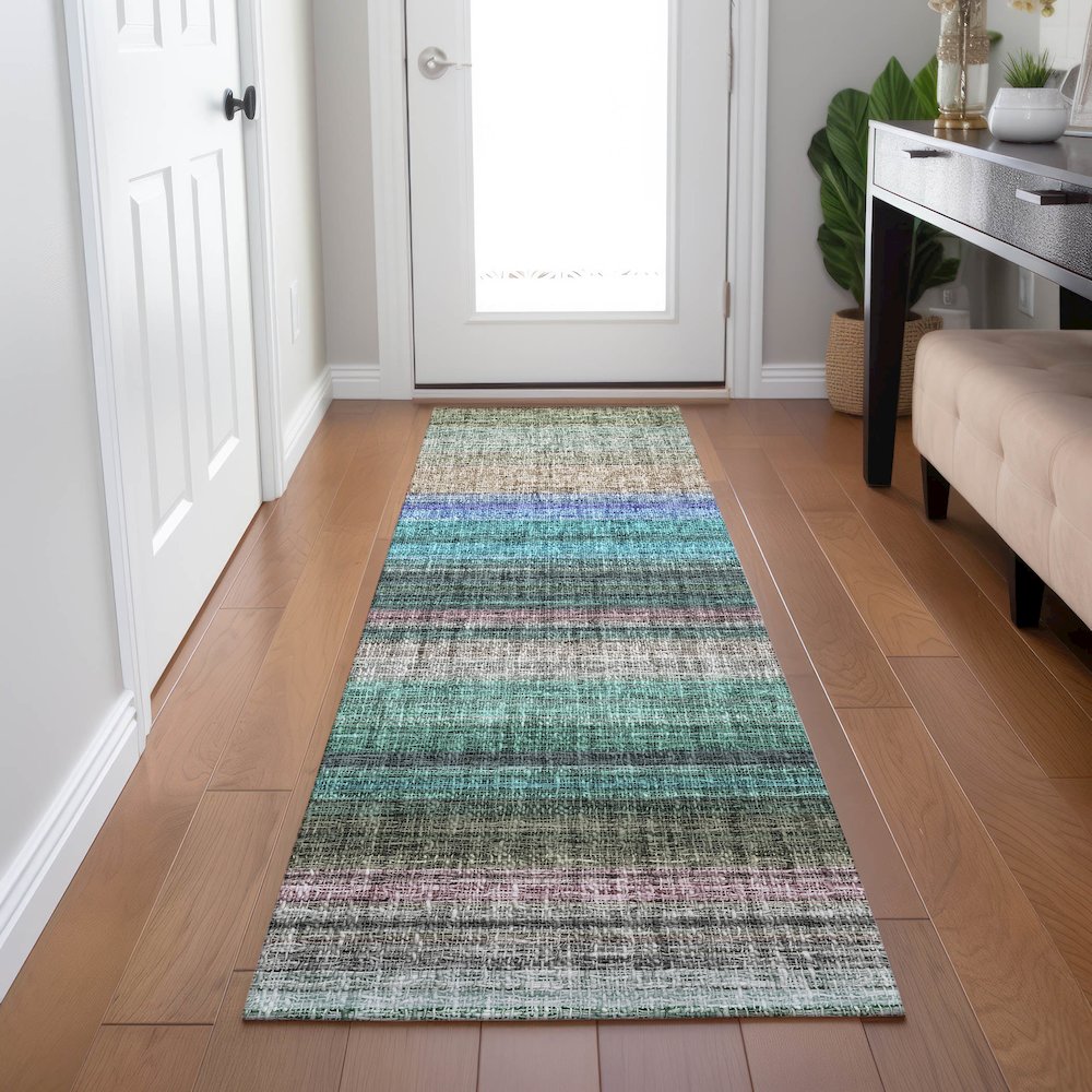 Luxury Washable Indoor/Outdoor Portico Sage 2'3" x 7'6" Runner Rug. Picture 5