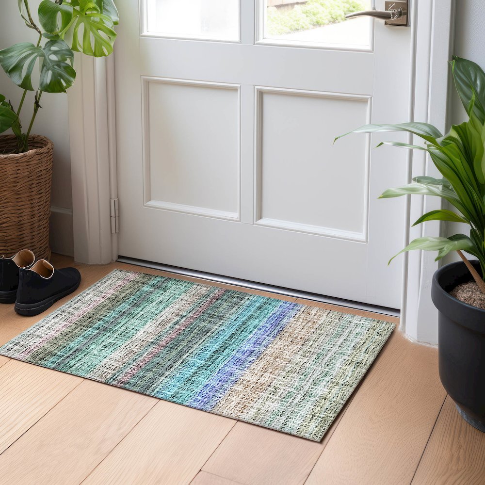 Luxury Washable Indoor/Outdoor Portico Sage 1'8" x 2'6" Rug. Picture 5