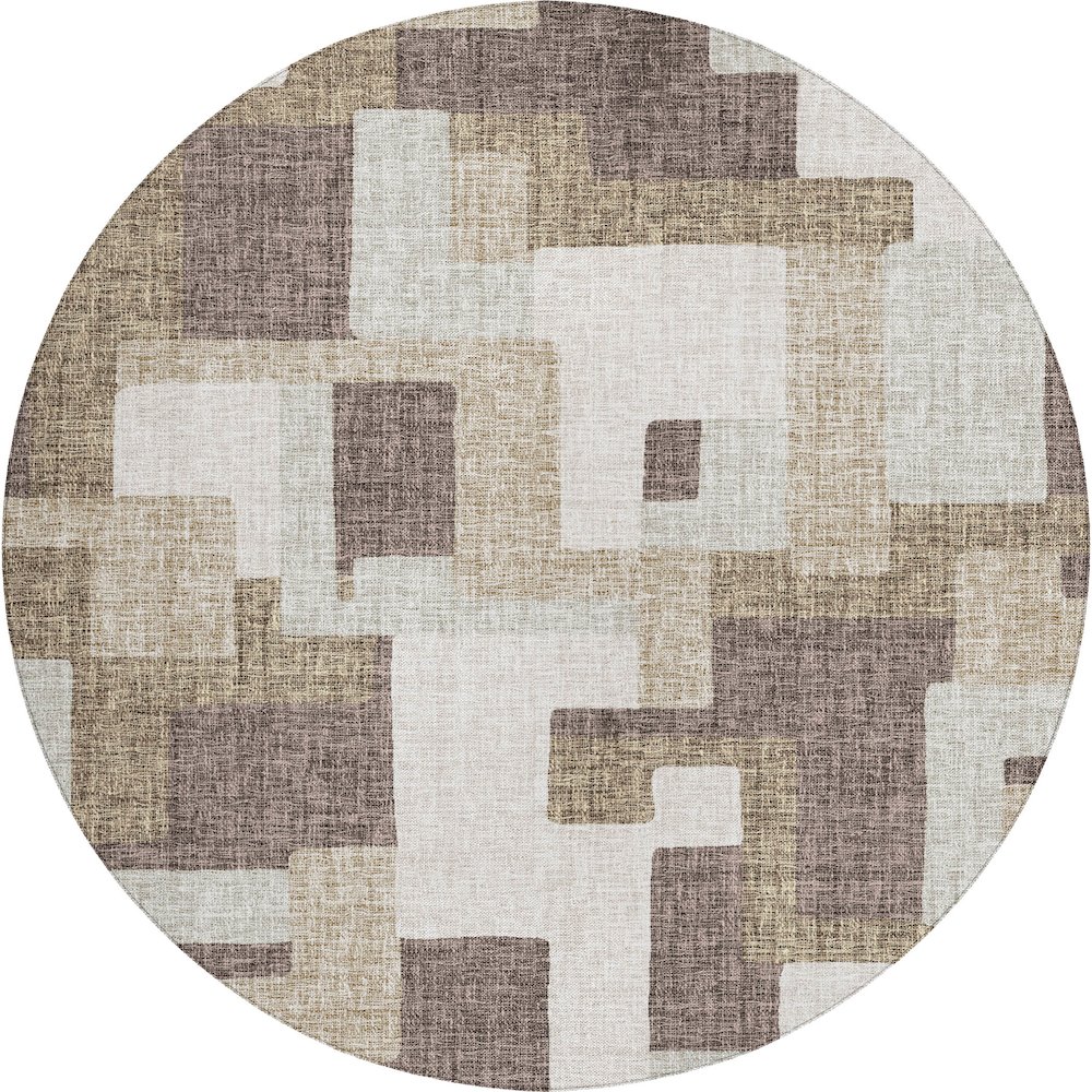 Luxury Washable Indoor/Outdoor Portico Brown 8' x 8' Round Rug. Picture 1