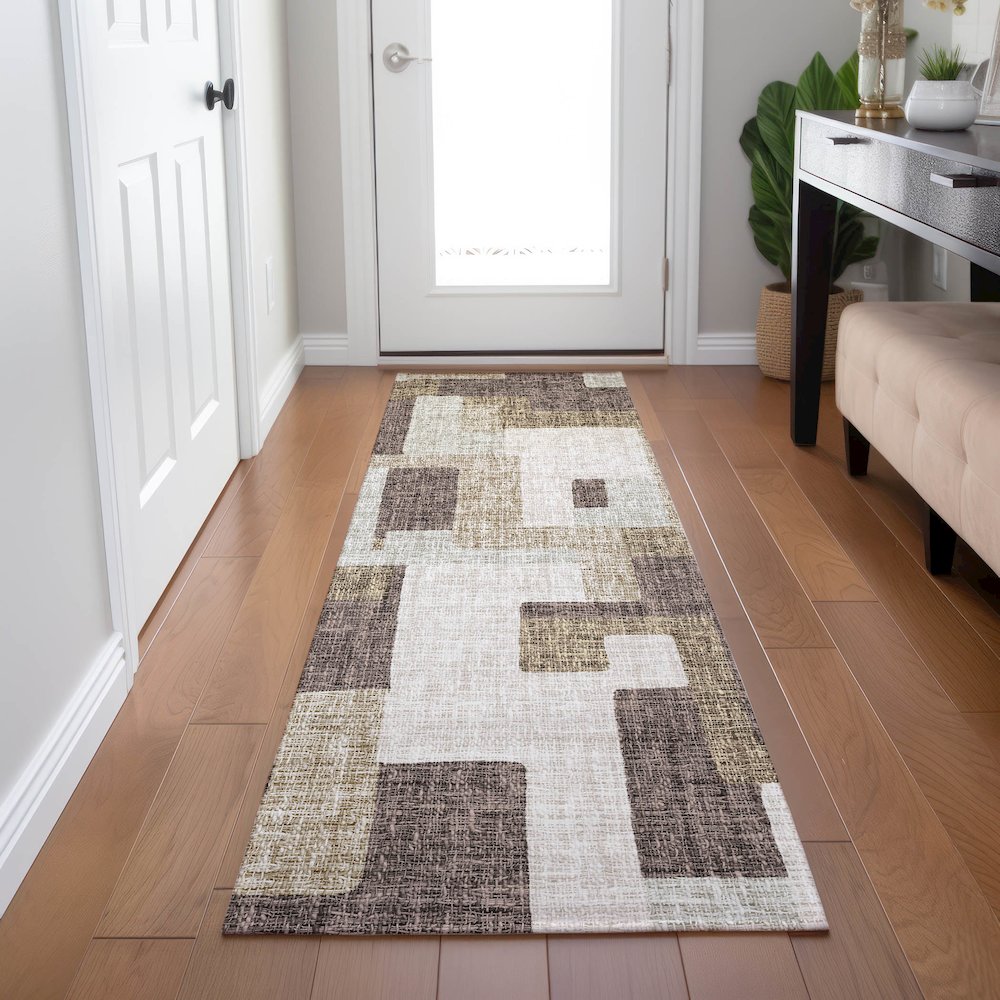 Luxury Washable Indoor/Outdoor Portico Brown 2'3" x 7'6" Runner Rug. Picture 5