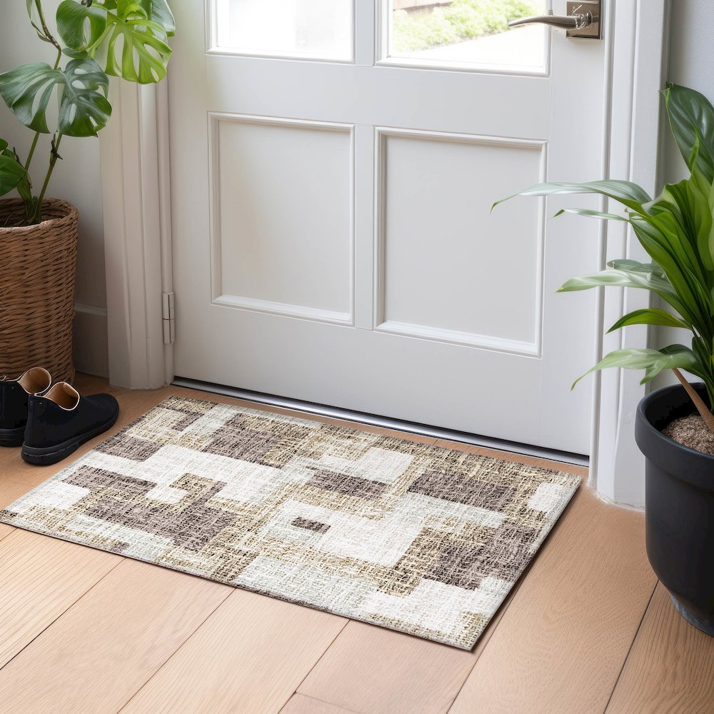 Luxury Washable Indoor/Outdoor Portico Brown 1'8" x 2'6" Rug. Picture 5