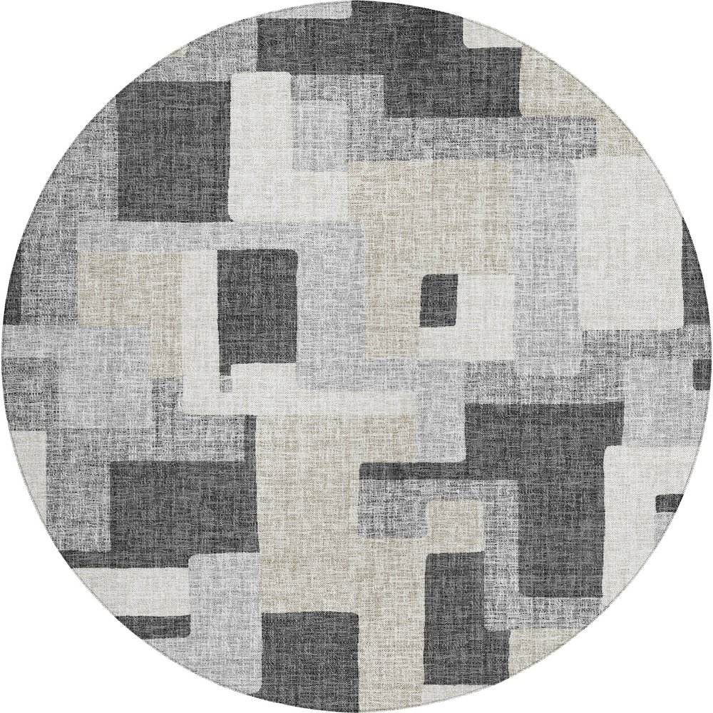 Luxury Washable Indoor/Outdoor Portico Gray 8' x 8' Round Rug. Picture 1