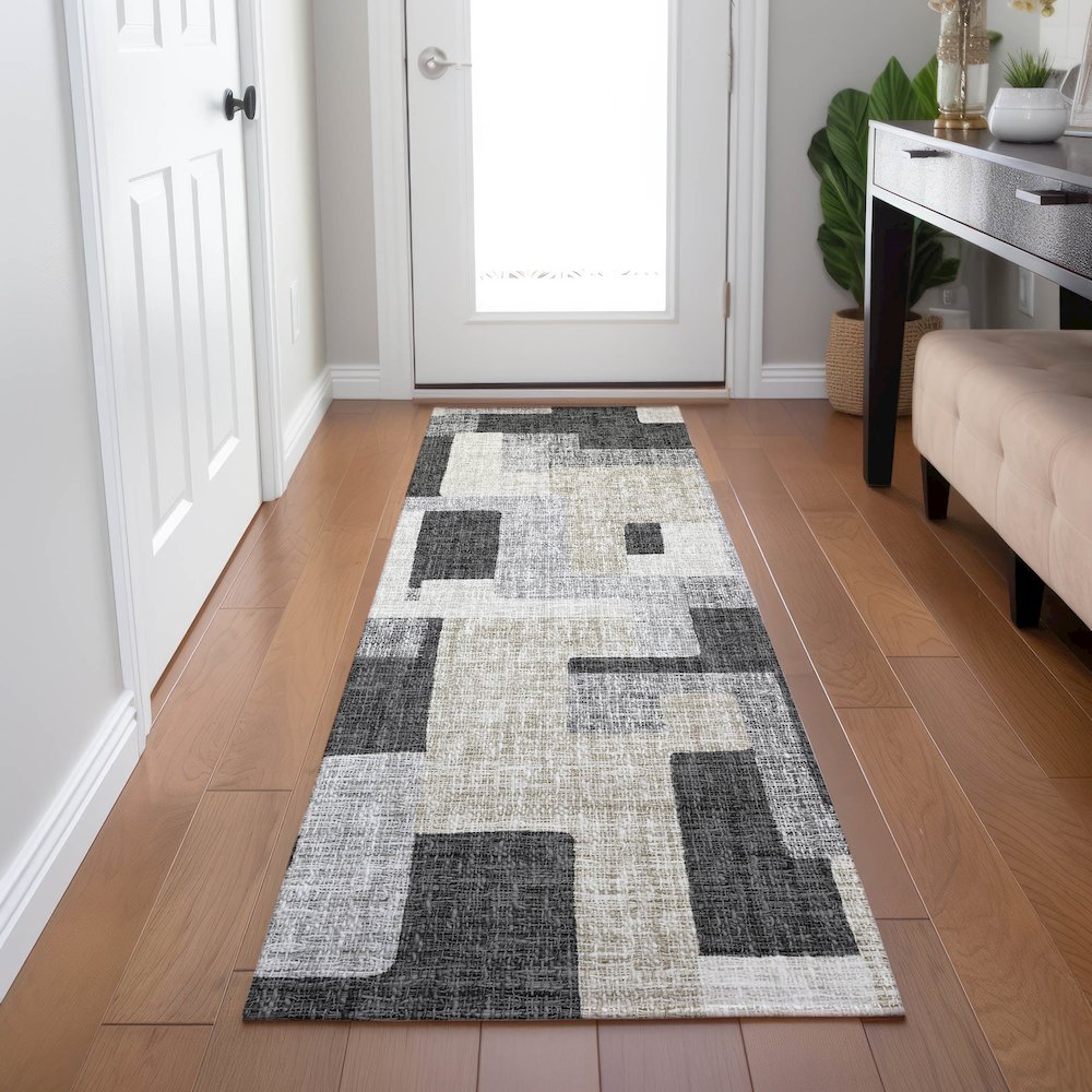 Luxury Washable Indoor/Outdoor Portico Gray 2'3" x 7'6" Runner Rug. Picture 5