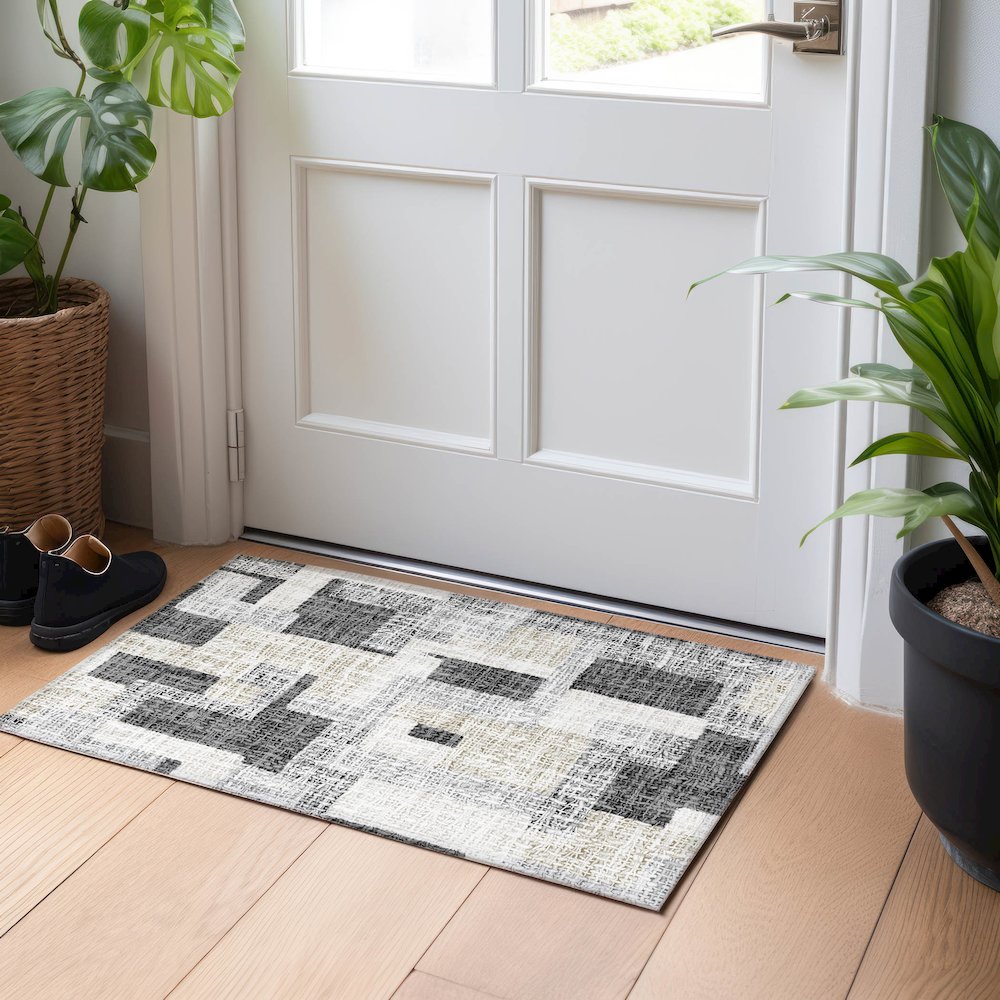 Luxury Washable Indoor/Outdoor Portico Gray 1'8" x 2'6" Rug. Picture 5