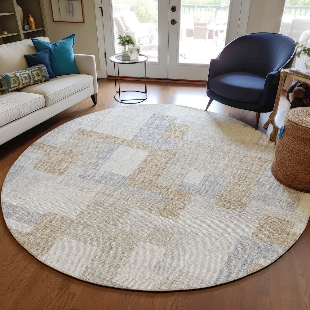 Luxury Washable Indoor/Outdoor Portico Ivory 8' x 8' Round Rug. Picture 5