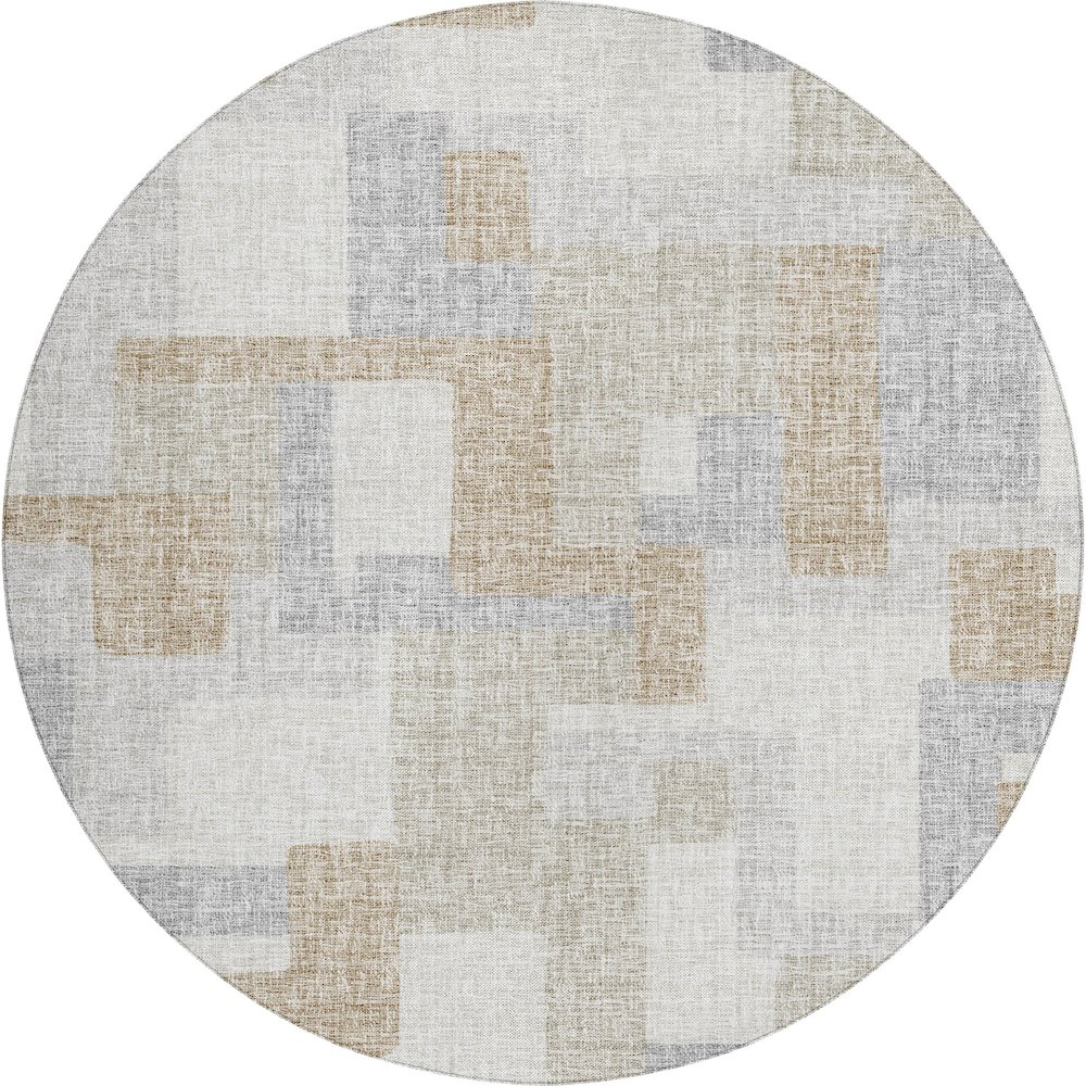 Luxury Washable Indoor/Outdoor Portico Ivory 8' x 8' Round Rug. Picture 1