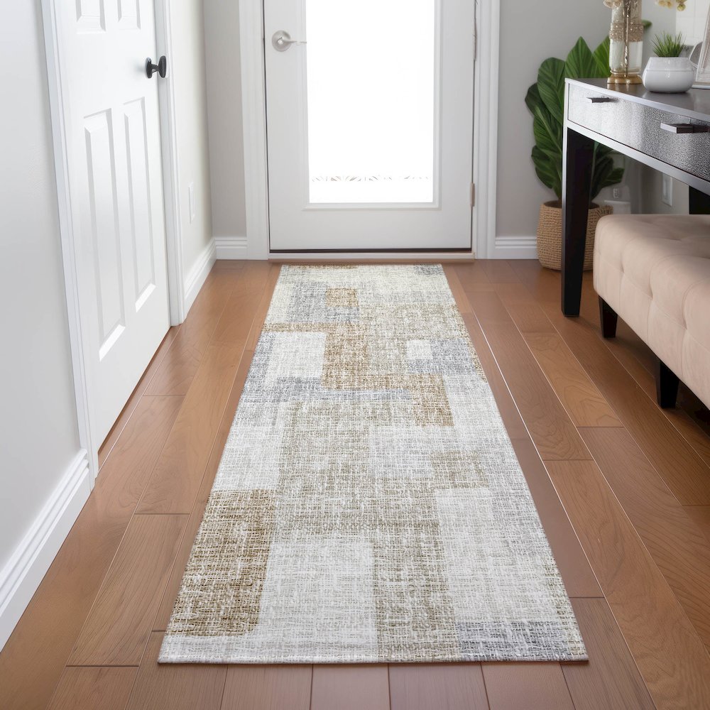 Luxury Washable Indoor/Outdoor Portico Ivory 2'3" x 7'6" Runner Rug. Picture 5