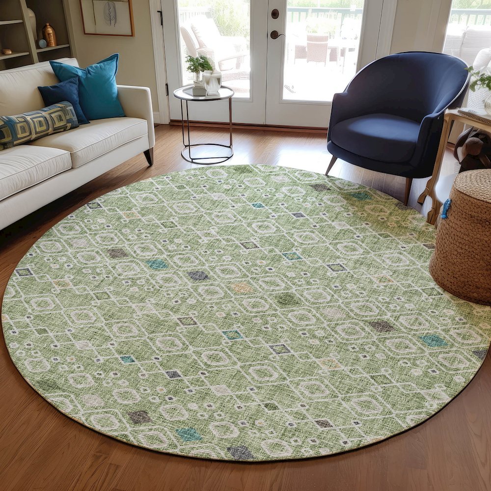 Luxury Washable Indoor/Outdoor Portico Aloe 8' x 8' Round Rug. Picture 5