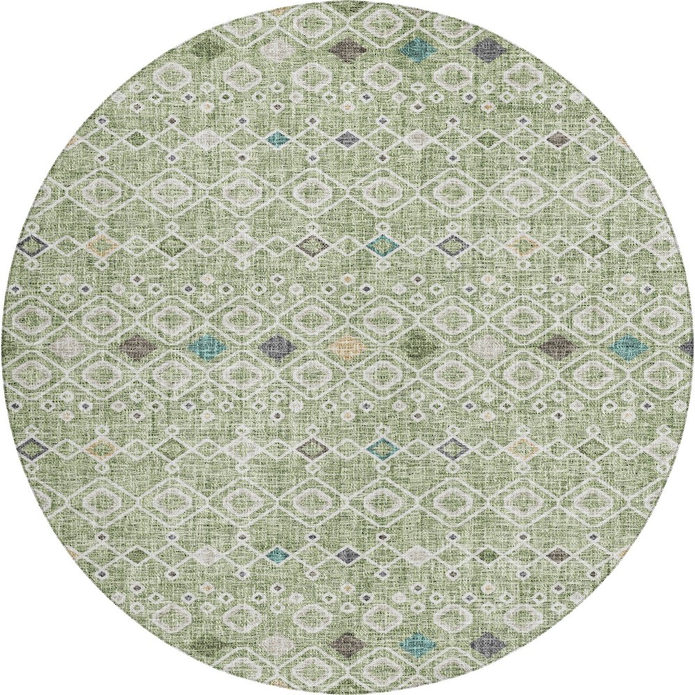 Luxury Washable Indoor/Outdoor Portico Aloe 8' x 8' Round Rug. Picture 1