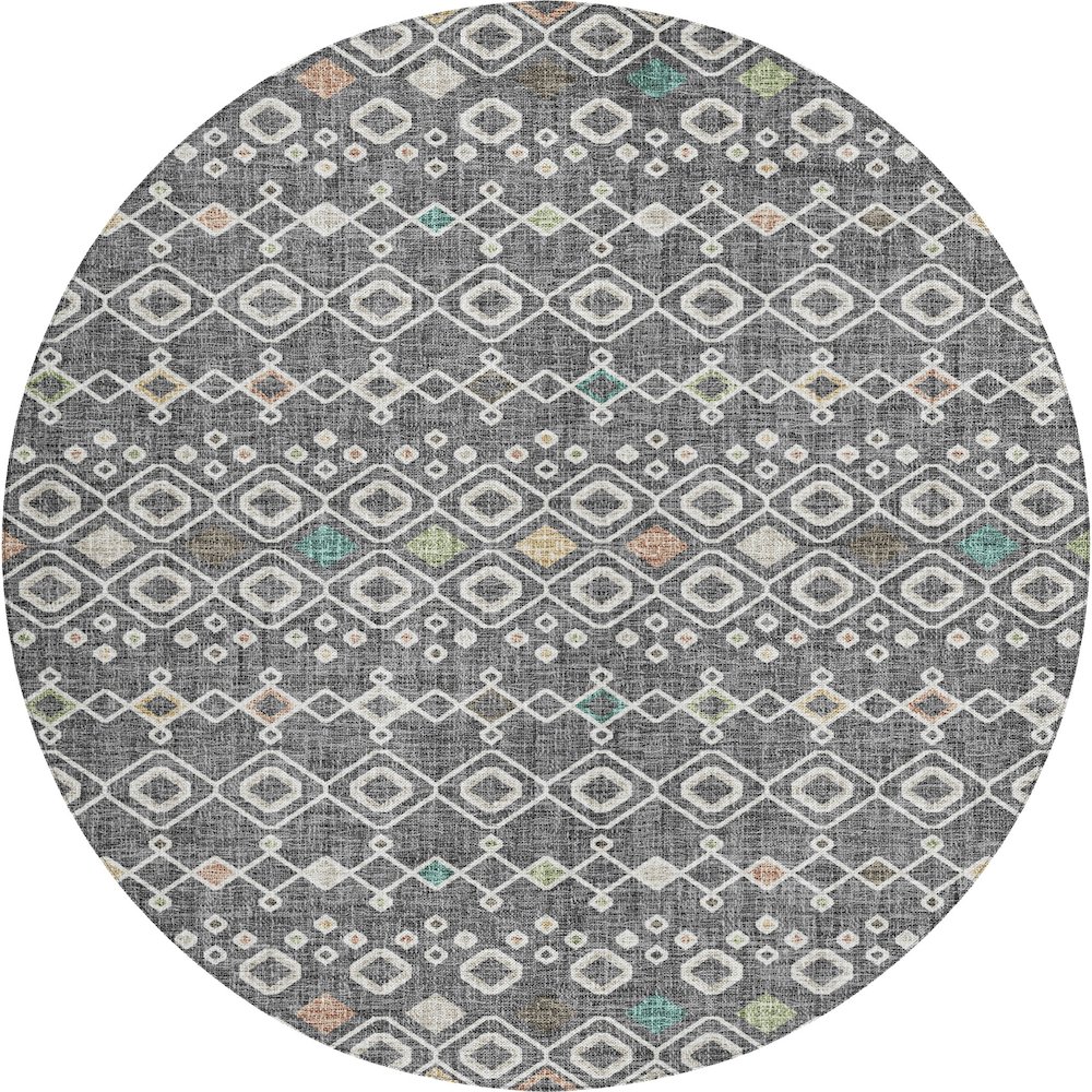 Luxury Washable Indoor/Outdoor Portico Gray 8' x 8' Round Rug. Picture 1