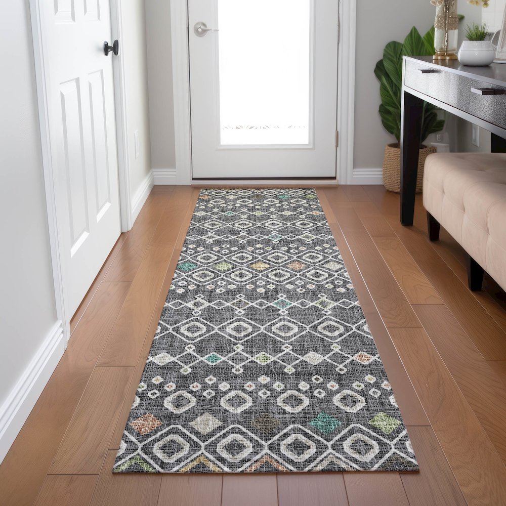Luxury Washable Indoor/Outdoor Portico Gray 2'3" x 7'6" Runner Rug. Picture 5