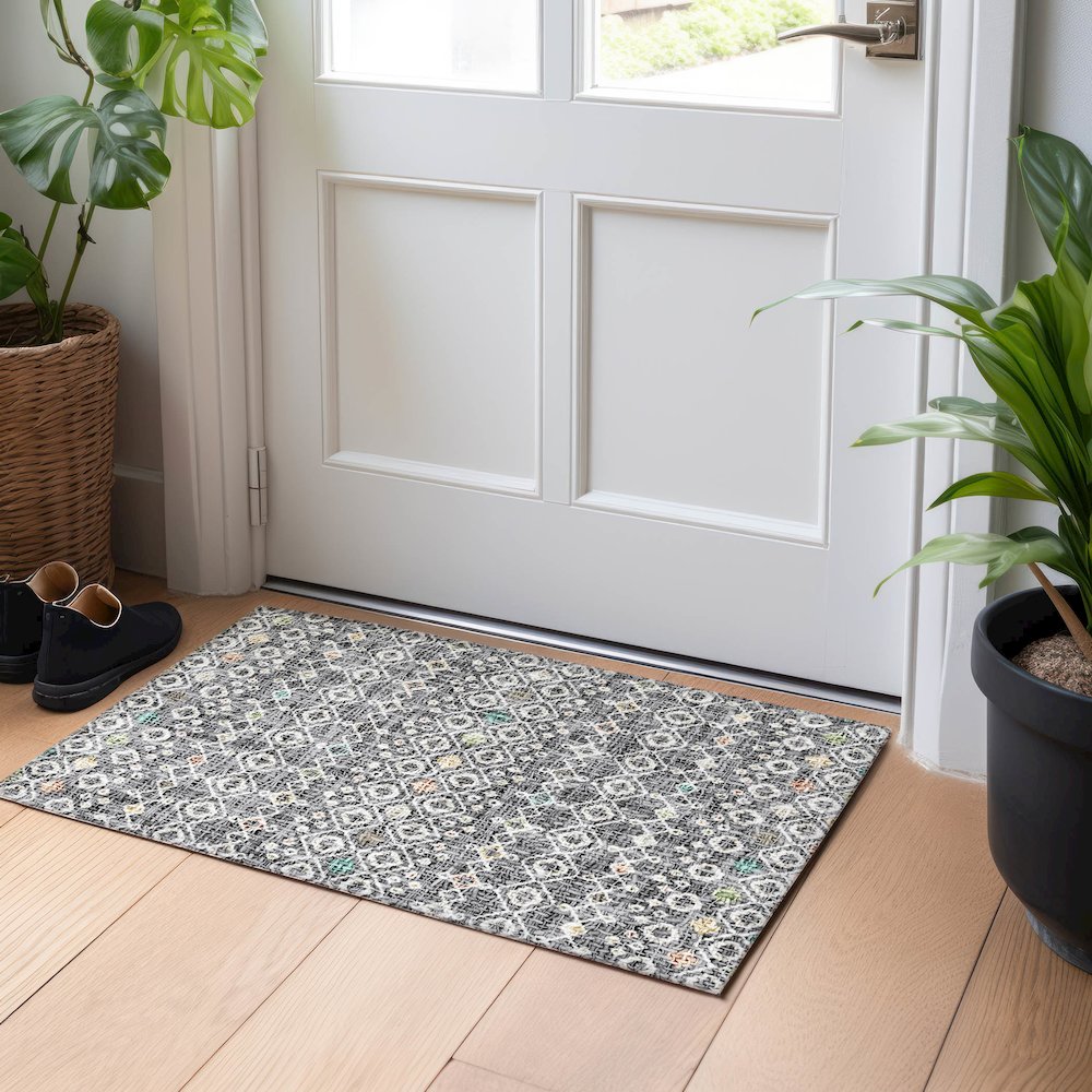 Luxury Washable Indoor/Outdoor Portico Gray 1'8" x 2'6" Rug. Picture 5