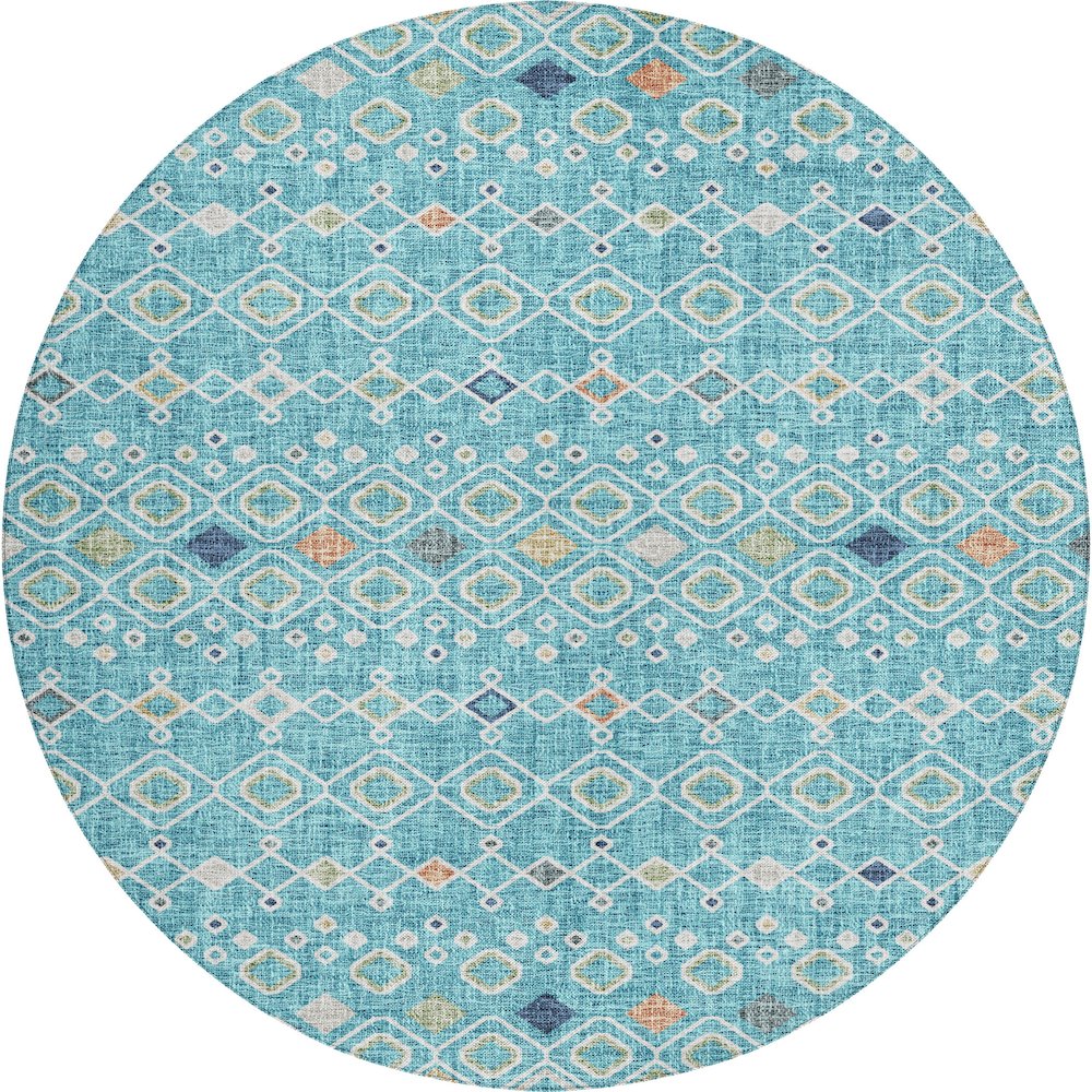 Luxury Washable Indoor/Outdoor Portico Teal 8' x 8' Round Rug. Picture 1