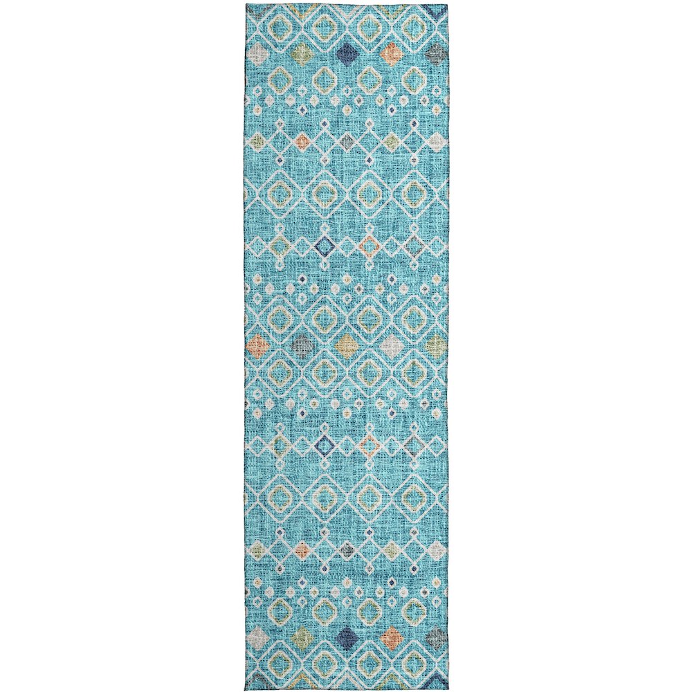 Luxury Washable Indoor/Outdoor Portico Teal 2'3" x 7'6" Runner Rug. Picture 1