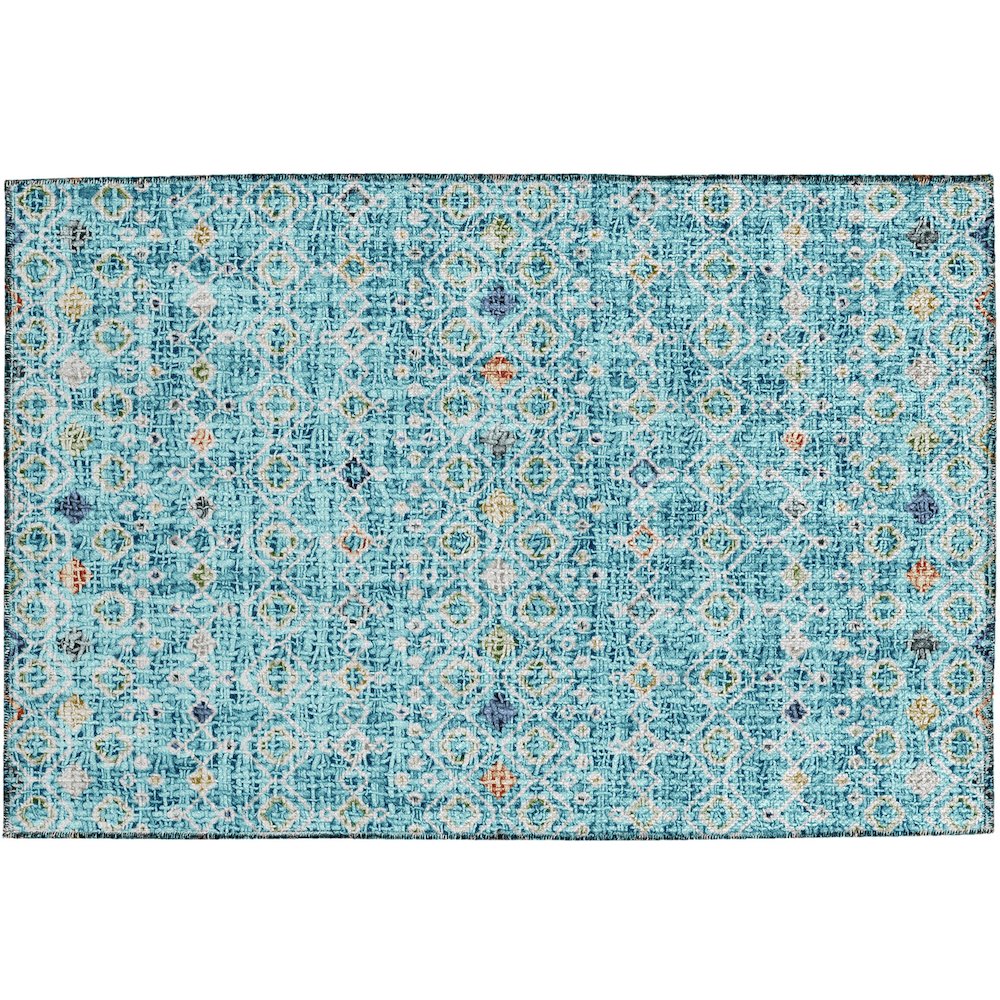 Luxury Washable Indoor/Outdoor Portico Teal 1'8" x 2'6" Rug. Picture 1