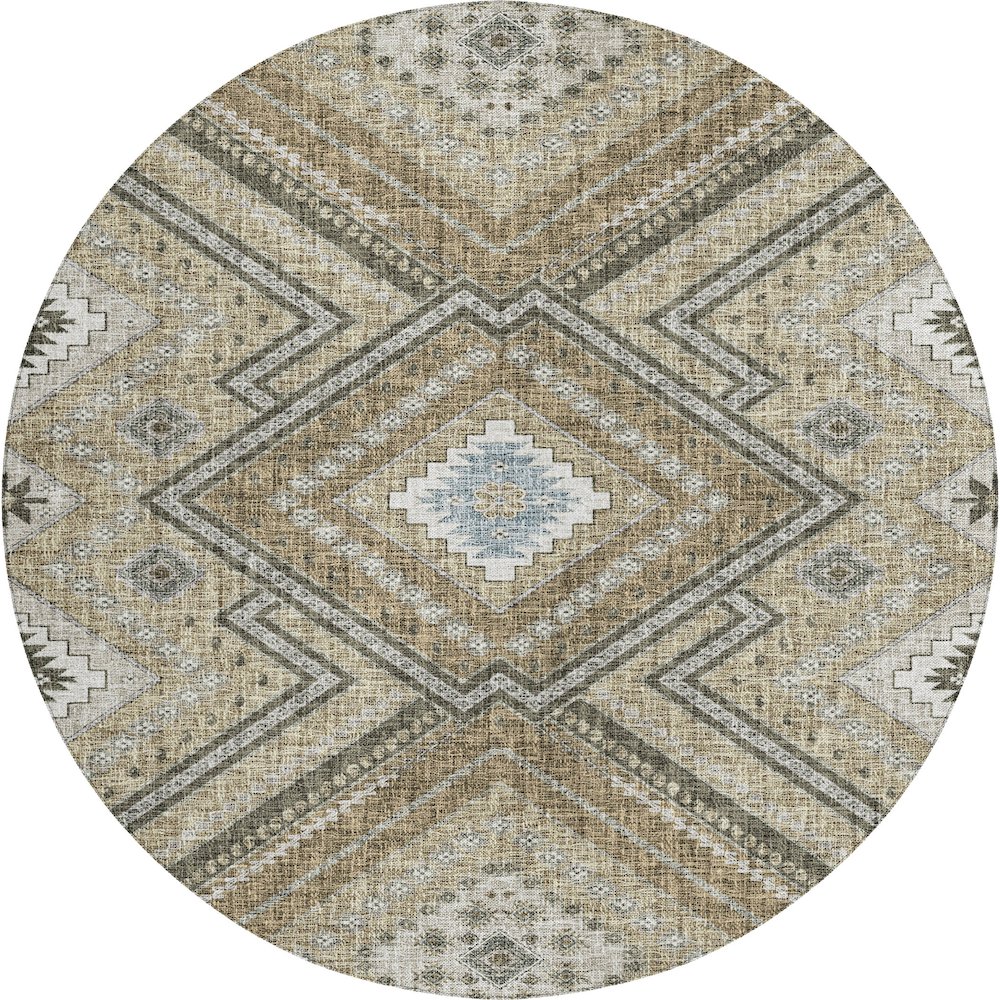 Luxury Washable Indoor/Outdoor Portico Beige 8' x 8' Round Rug. Picture 1