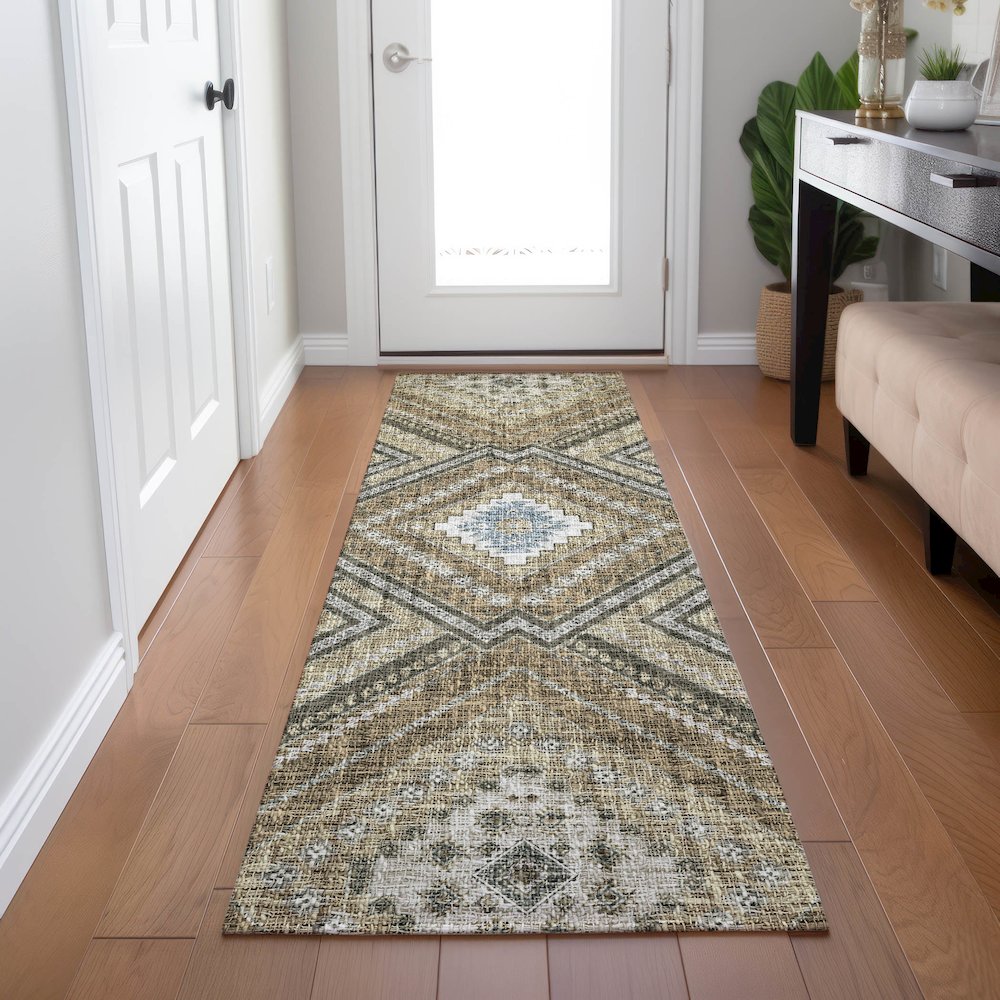 Luxury Washable Indoor/Outdoor Portico Beige 2'3" x 7'6" Runner Rug. Picture 5