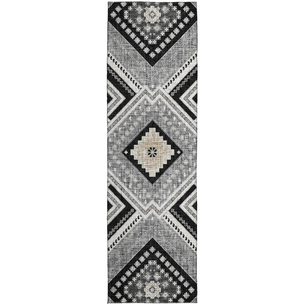 Luxury Washable Indoor/Outdoor Portico Black 2'3" x 7'6" Runner Rug. Picture 1