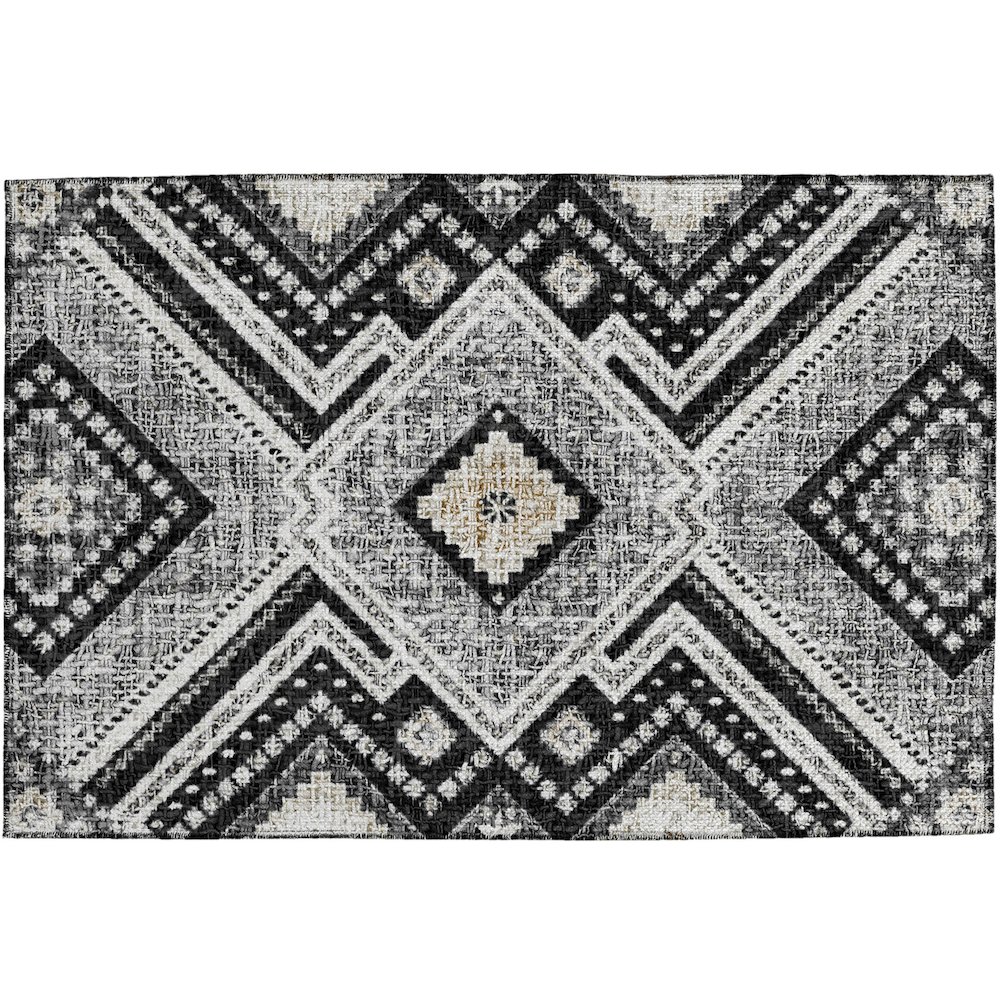 Luxury Washable Indoor/Outdoor Portico Black 1'8" x 2'6" Rug. Picture 1