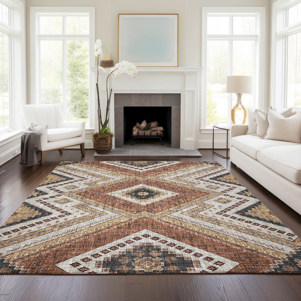Luxury Washable Indoor/Outdoor Portico Copper 2'6" x 3'10" Rug. Picture 5