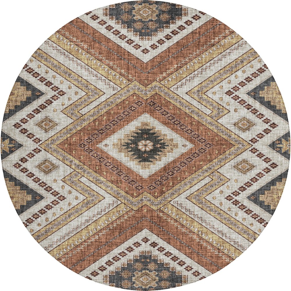Luxury Washable Indoor/Outdoor Portico Copper 8' x 8' Round Rug. Picture 1