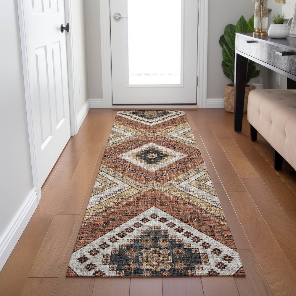 Luxury Washable Indoor/Outdoor Portico Copper 2'3" x 7'6" Runner Rug. Picture 5